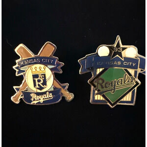 Kansas City Royals Pin Gold Enamel KC Lapel Pin Set Of 2 Vintage 90’s Pinback